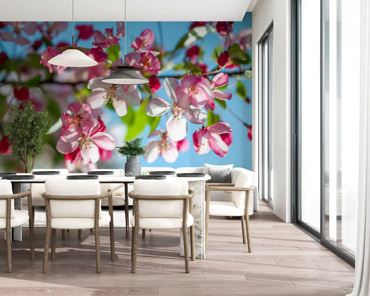 Pink Petals and Sky Blue Backdrop Wall Mural