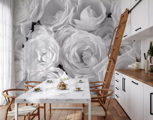 Abstract Petal Layers in Monochrome Wall Mural