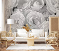 Soft rose black and white wallpaper in a bright boho living room GD13038