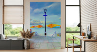 Bridge mural artistic wallpaper in a home office beside a bright window GD13044