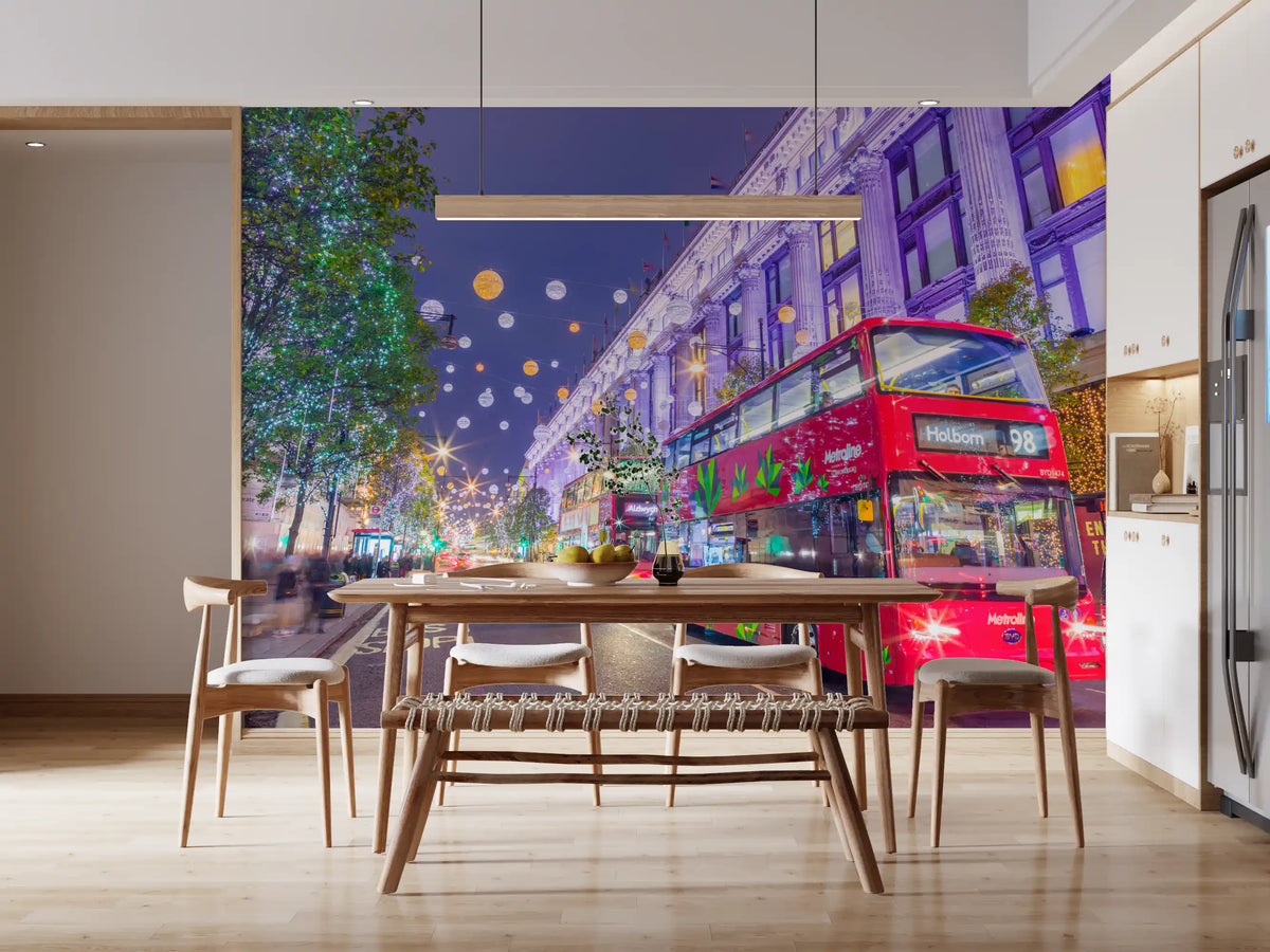 Kitchen diner showing the festive London wallpaper on the main wall GD13045