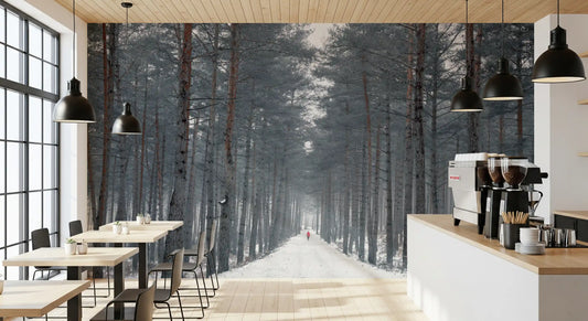 Misty Snowy Path Through the Pines Wall Mural
