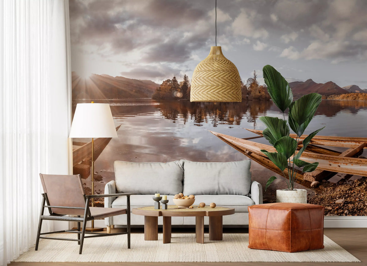Autumn Lakeside Sunset Reflection Wall Mural