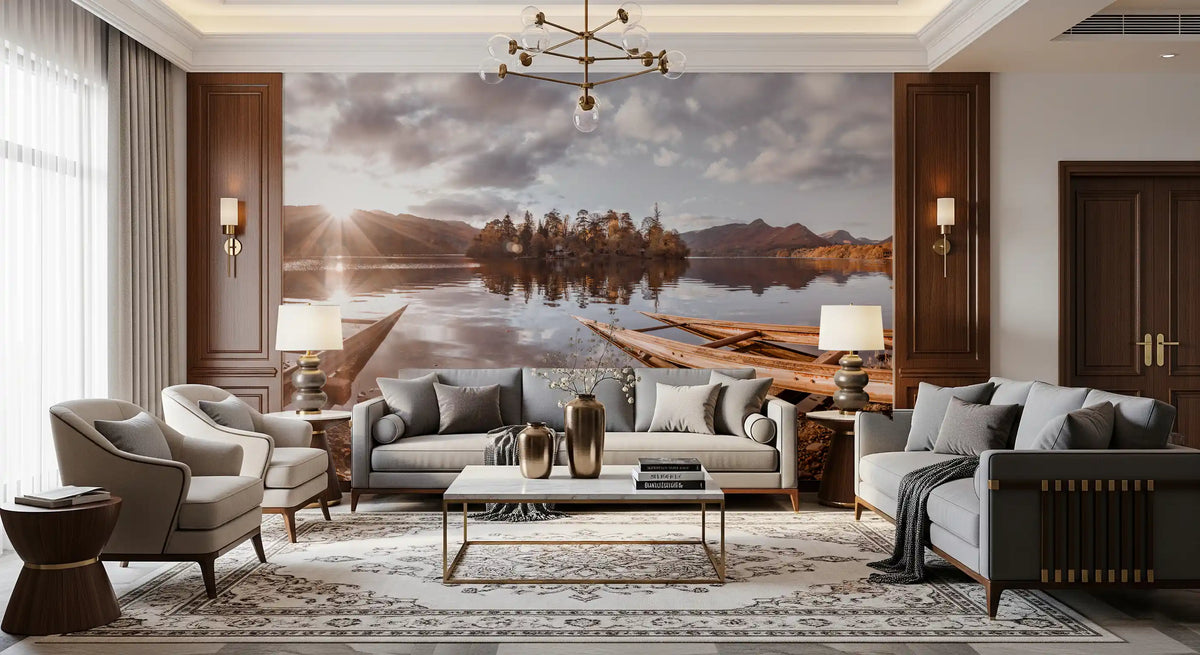Autumn Lakeside Sunset Reflection Wall Mural