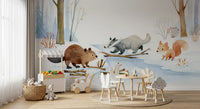 Winter Woodland Animal Gathering Wall Mural