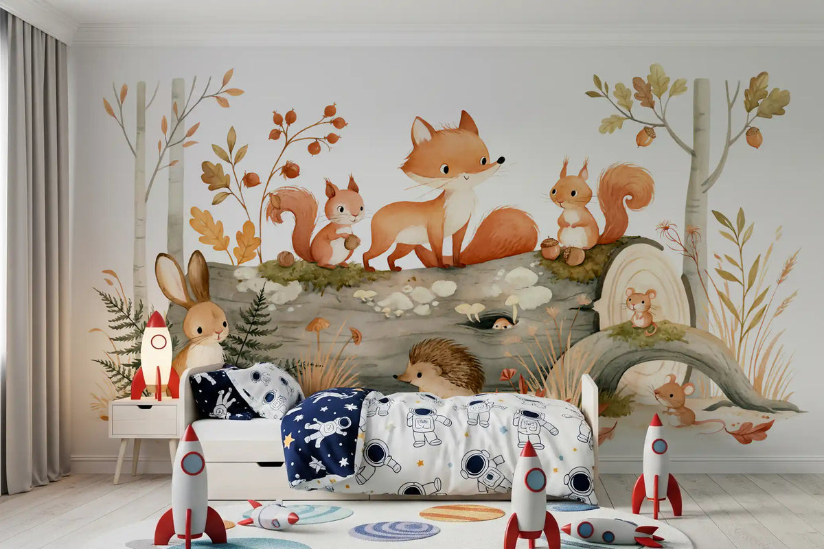 Woodland Friends in Autumn Forest Wall Mural