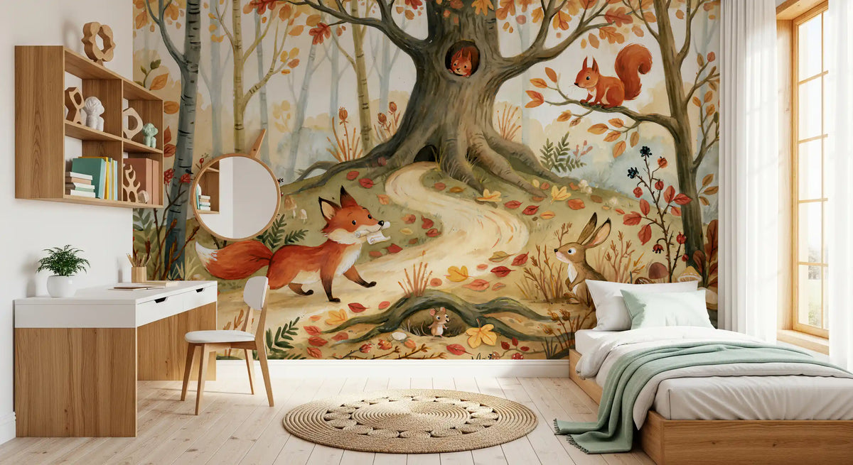 Autumn Woodland Animal Friends Wall Mural