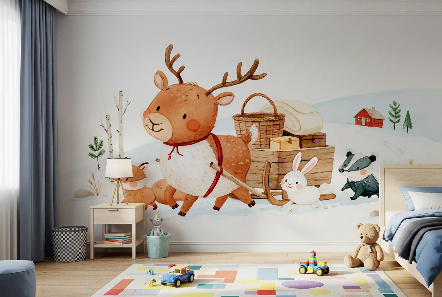 Winter Forest Friends Sleigh Ride Wall Mural