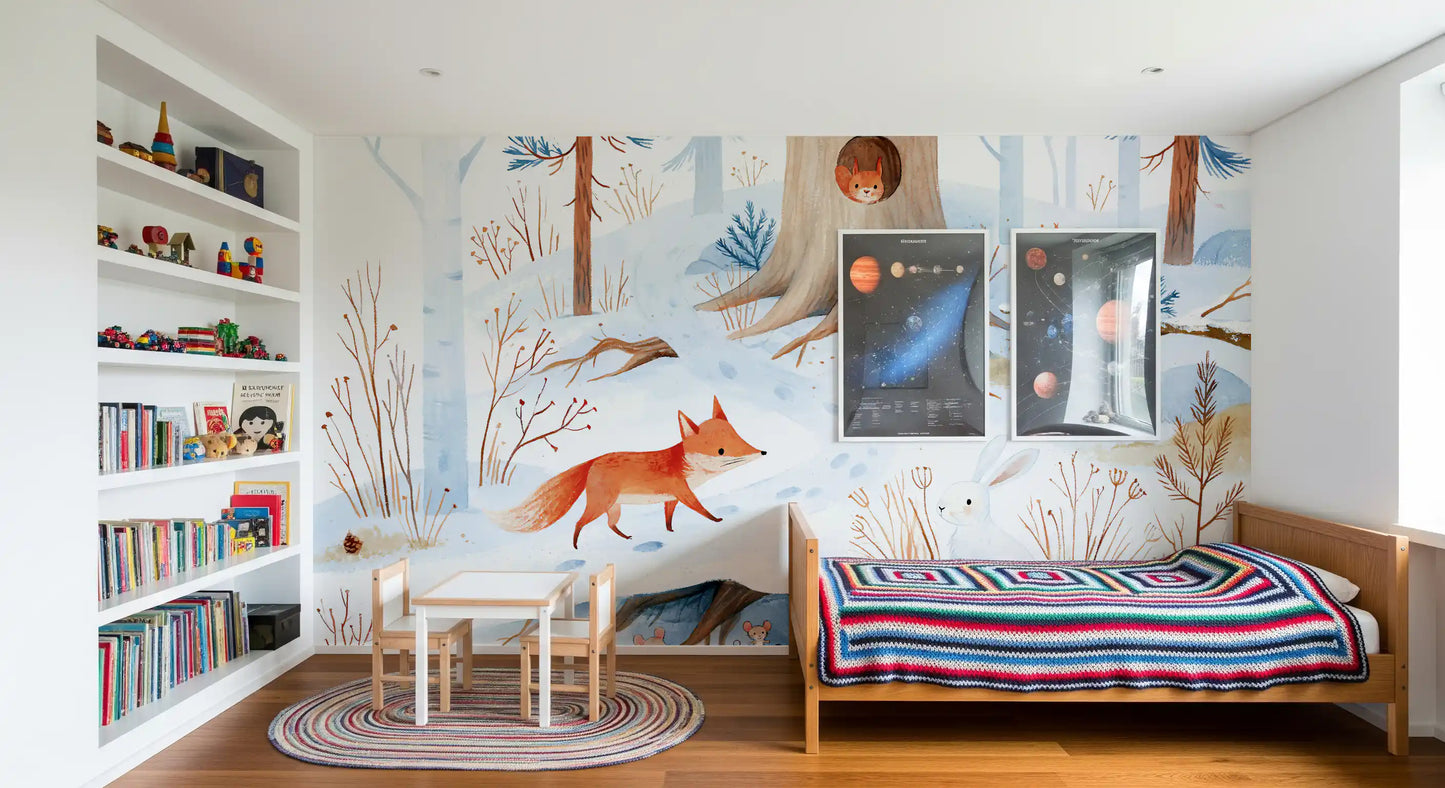 Forest Snow Day In Scandinavian Winter Landscape Wall Mural