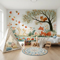 Autumn Woodland Friends Illustration Wall Mural