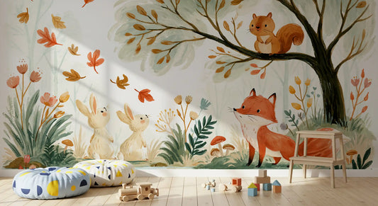 Autumn Woodland Friends Illustration Wall Mural