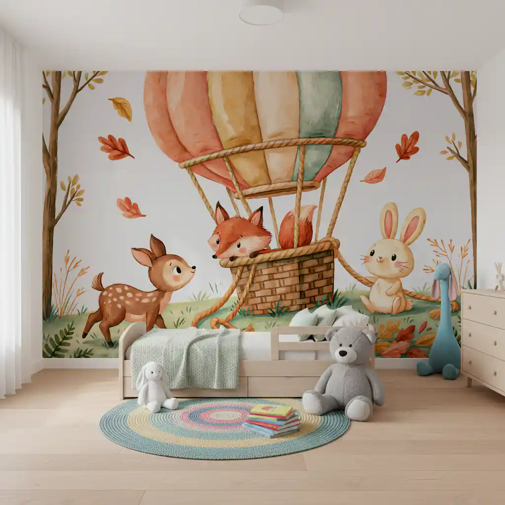 Woodland Autumn Animal Balloon Friends Wall Mural