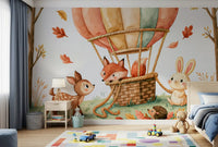 Woodland Autumn Animal Balloon Friends Wall Mural