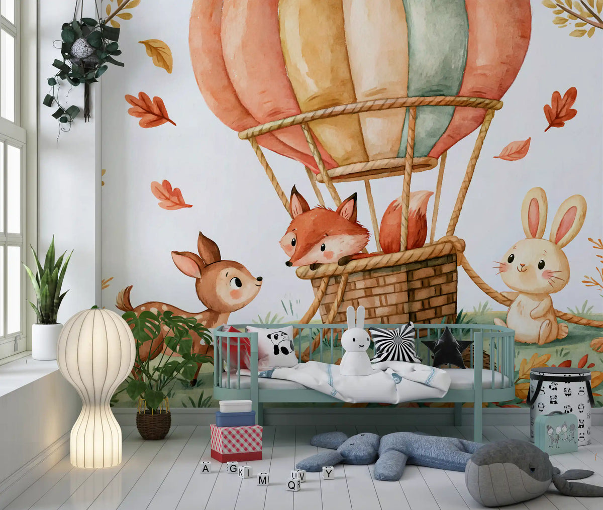 Woodland Autumn Animal Balloon Friends Wall Mural