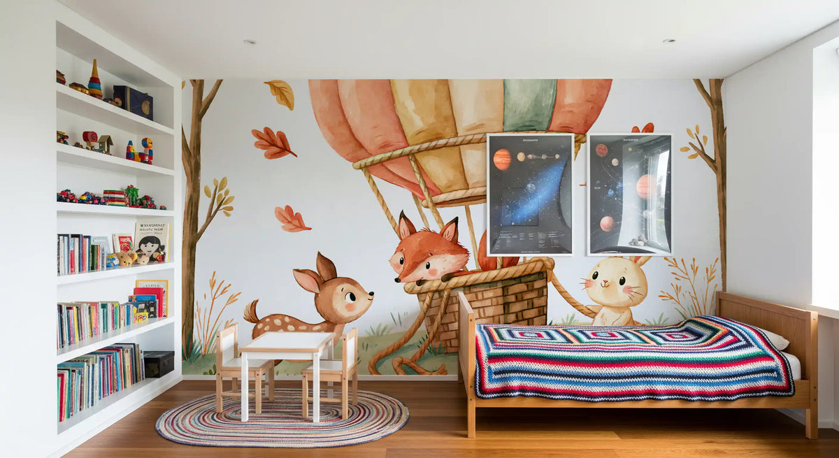 Woodland Autumn Animal Balloon Friends Wall Mural
