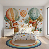 Woodland Forest Friends and Hot Air Balloons Wall Mural