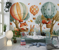 Woodland Forest Friends and Hot Air Balloons Wall Mural