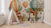 Woodland Forest Friends and Hot Air Balloons Wall Mural