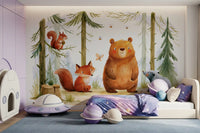 Whimsical Woodland Friends in a Autumnal Forest  Wall Mural