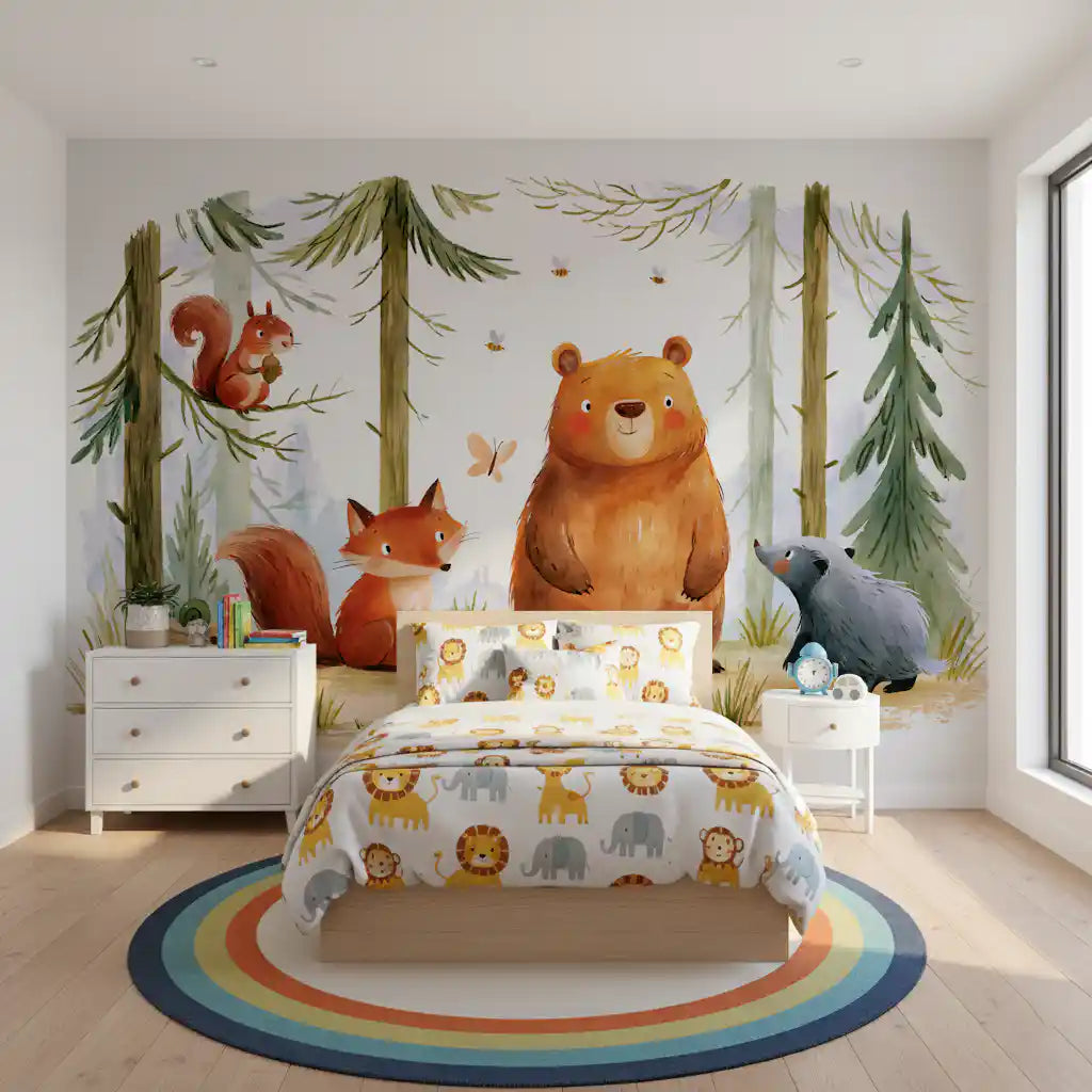 Whimsical Woodland Friends in a Autumnal Forest  Wall Mural