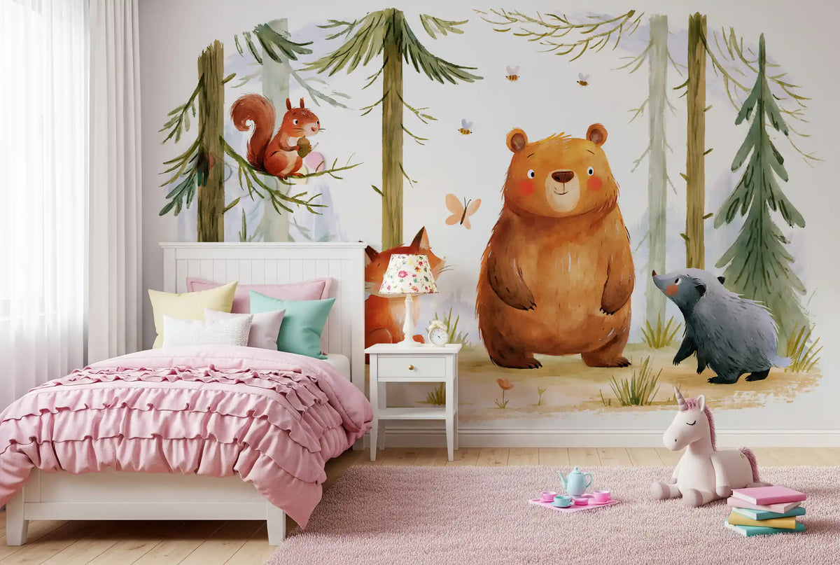 Whimsical Woodland Friends in a Autumnal Forest  Wall Mural