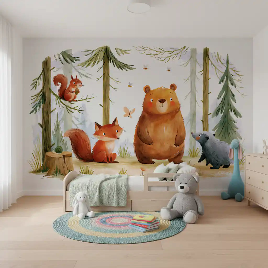 Whimsical Woodland Friends in a Autumnal Forest  Wall Mural
