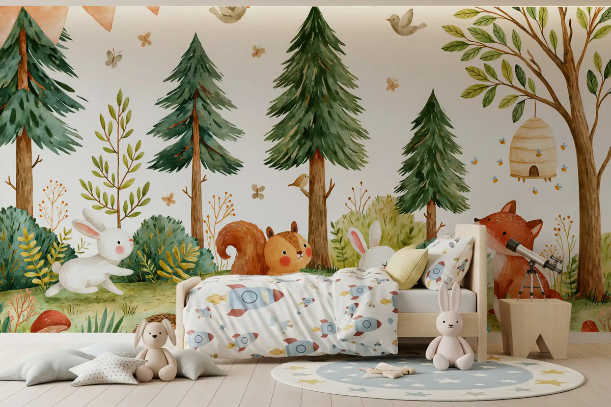 Autumnal Forest Meadow Animal Gathering Wall Mural