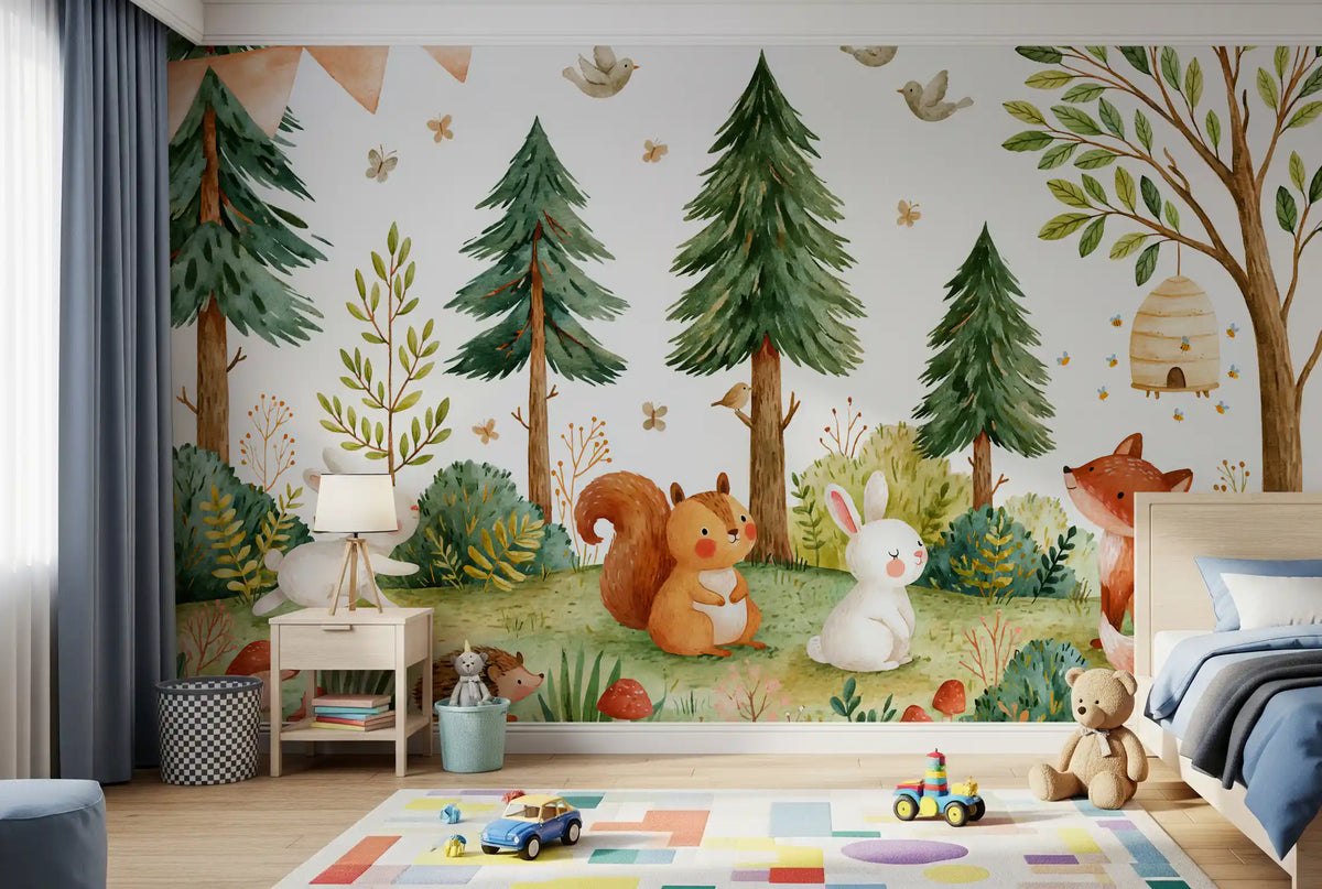 Autumnal Forest Meadow Animal Gathering Wall Mural