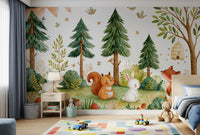 Autumnal Forest Meadow Animal Gathering Wall Mural