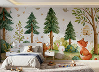Autumnal Forest Meadow Animal Gathering Wall Mural