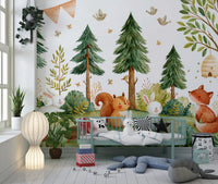 Autumnal Forest Meadow Animal Gathering Wall Mural