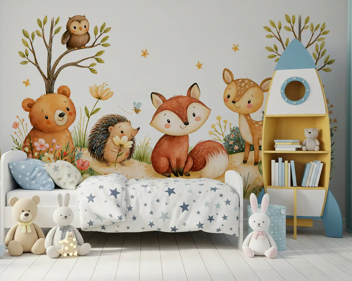 Whimsical Autumnal Forest Friends Watercolor Scene Wall Mural
