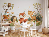 Whimsical Autumnal Forest Friends Watercolor Scene Wall Mural
