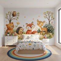 Whimsical Autumnal Forest Friends Watercolor Scene Wall Mural