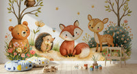 Whimsical Autumnal Forest Friends Watercolor Scene Wall Mural