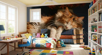 Calico Cat Sleeping on Stack of Old Books Wall Mural