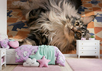 Resting Fluffy Tabby on Mediterranean Tiles Wall Mural