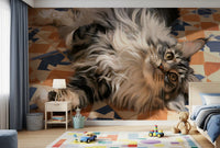 Resting Fluffy Tabby on Mediterranean Tiles Wall Mural