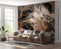 Resting Fluffy Tabby on Mediterranean Tiles Wall Mural