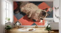 Sunlit Ragdoll on Checkered Tile Wall Mural