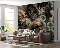 Resting Maine Coon on Geometric Tile Wall Mural
