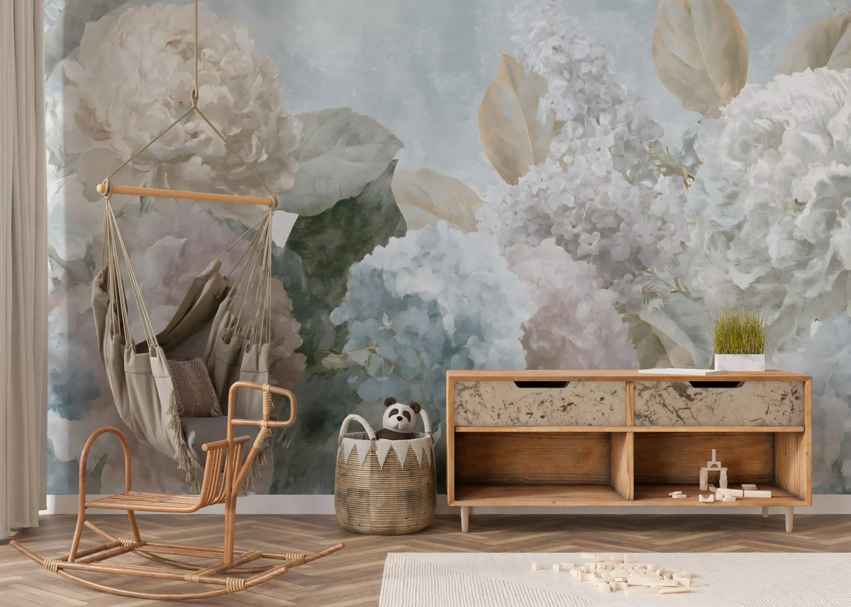Vintage Hydrangea and Peony Floral Wall Mural