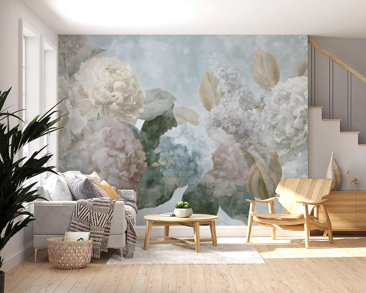 Vintage Hydrangea and Peony Floral Wall Mural