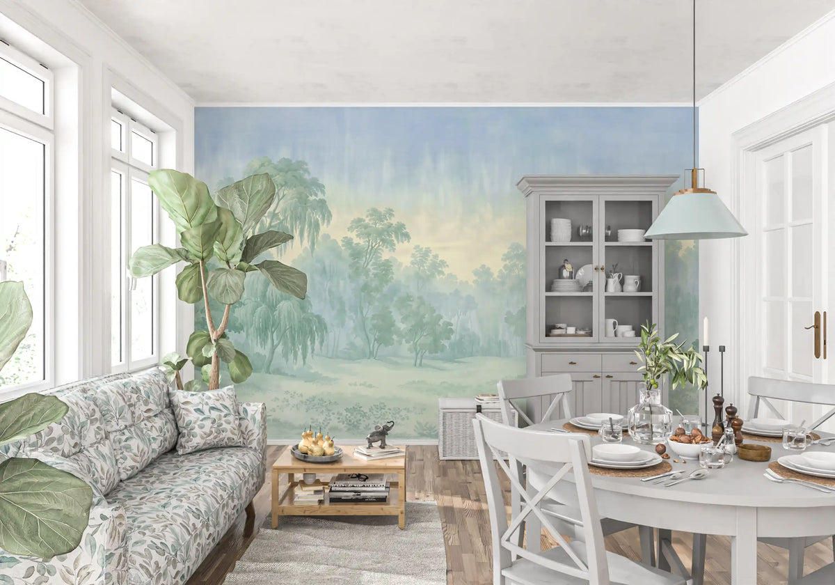 Misty Morning Forest Landscape Wall Mural