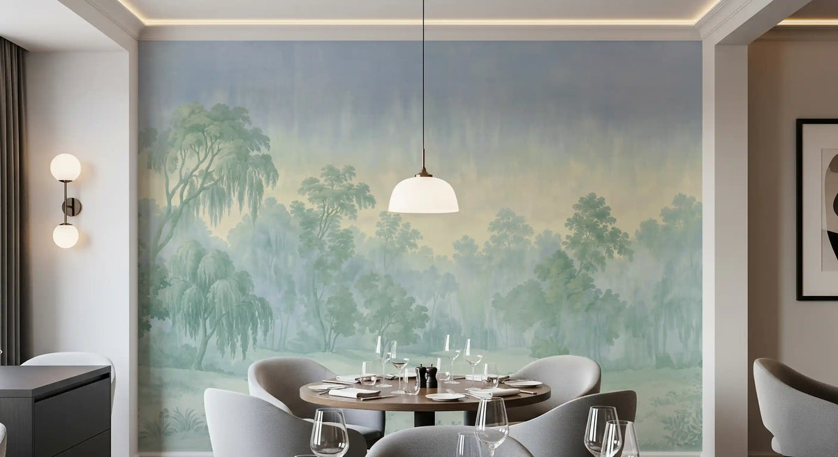 Misty Morning Forest Landscape Wall Mural