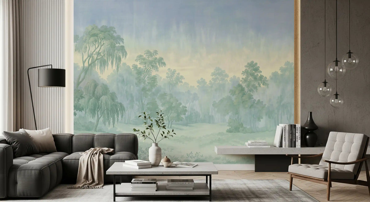 Misty Morning Forest Landscape Wall Mural