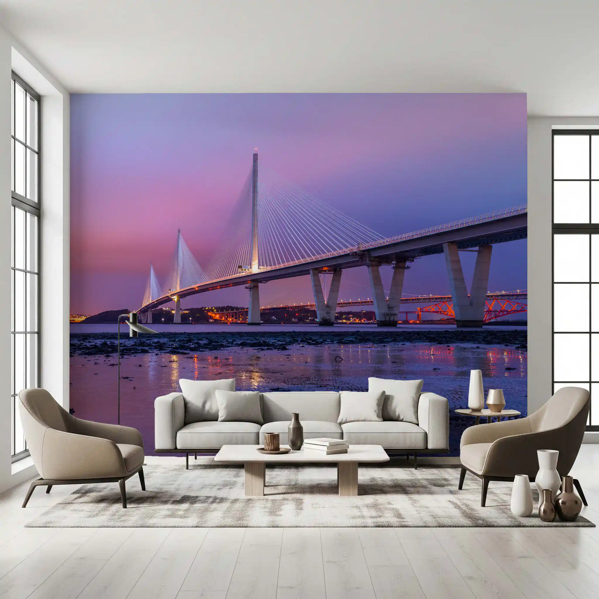 Twilight Firth of Forth Bridge Panorama Wall Mural