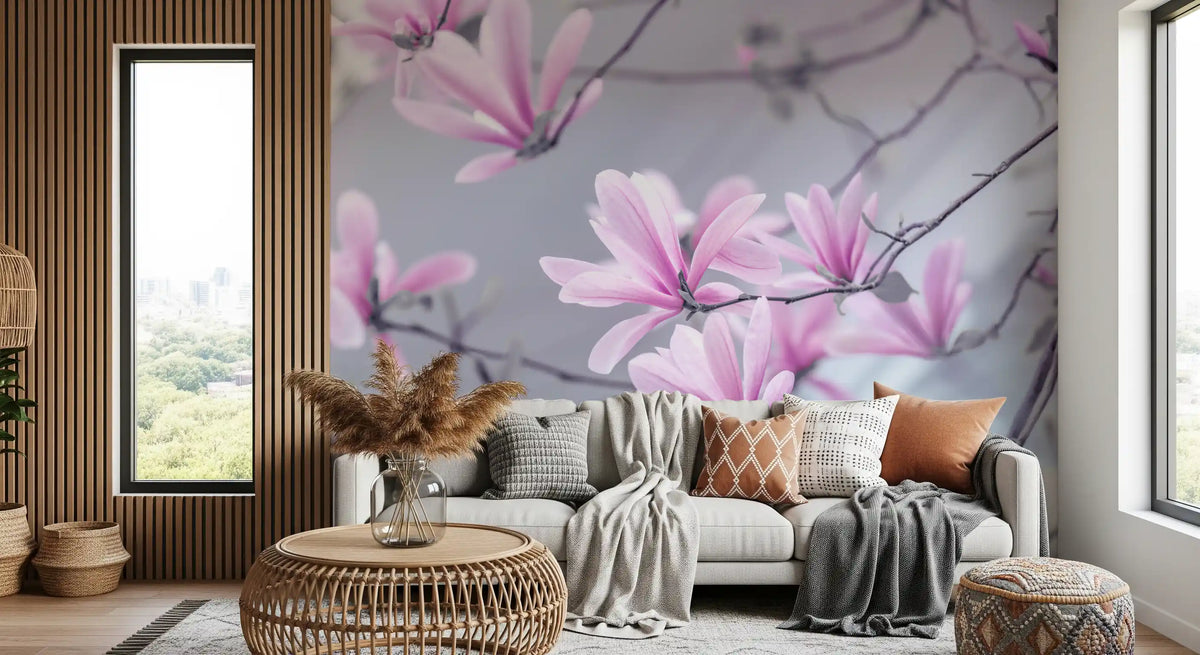 Abstract Pink Floral Branches Wall Mural