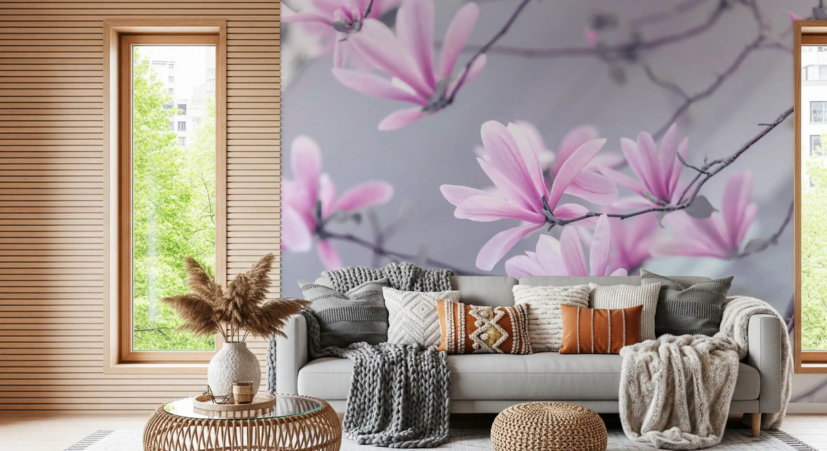 Abstract Pink Floral Branches Wall Mural