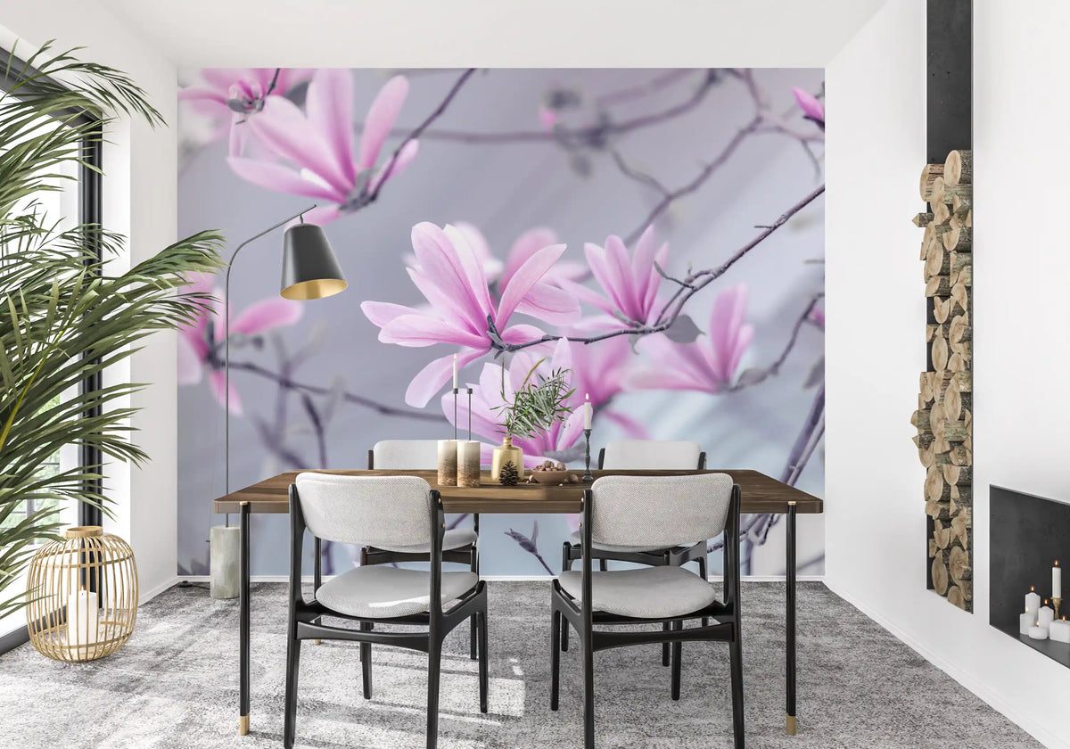 Abstract Pink Floral Branches Wall Mural